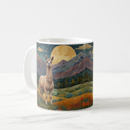 Elegante boho llama alpaca landschap koffiemok (Voorkant links)