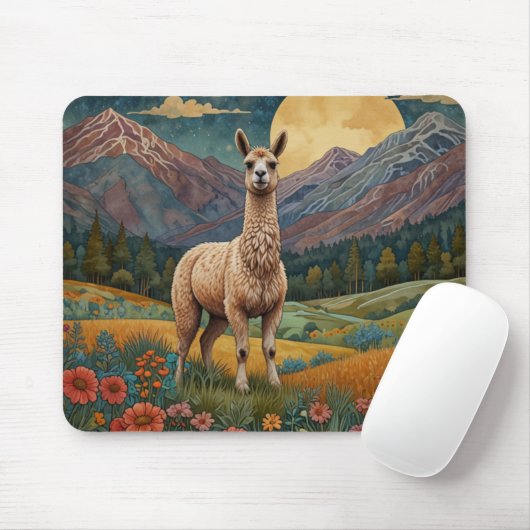 Elegante boho llama alpaca  landschap muismat (Met muis)