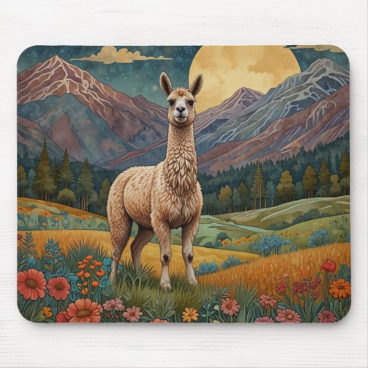 Elegante boho llama alpaca  landschap muismat (Voorkant)