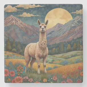Elegante boho llama alpaca  landschap stenen onderzetter