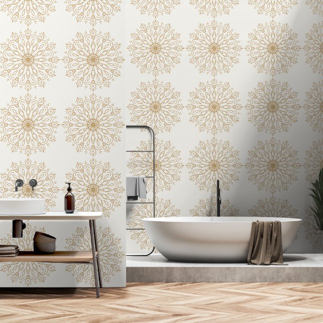  elegante Boho Mandala beige behang (Badkamer)