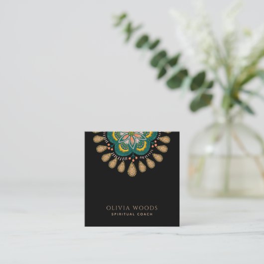 Elegante Boho Mandala Floral Spiritueel Coach Vierkante Visitekaartje (Staand voorkant)