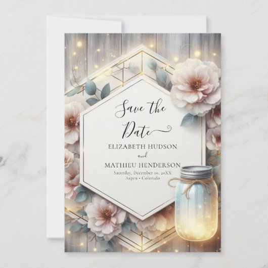 Elegante Boho Mason Jar bruiloft Save The Date (Voorkant)