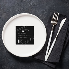 Elegante Boho Minimalistische Zwarte & Witte Trouw Informatiekaartje