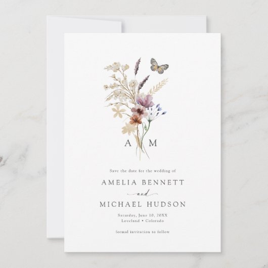 Elegante Boho Monogram Save The Date (Voorkant)