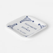 Elegante Boho Navy Bloemen Bruiloft Papieren Bordje (Gebogen)