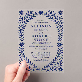 Elegante Boho Navy bloemenbruiloft Acryl Uitnodigingen