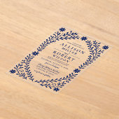 Elegante Boho Navy bloemenbruiloft Acryl Uitnodigingen (Laagn)