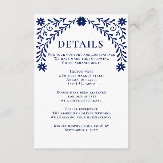 Elegante Boho Navy bloemenbruiloft Informatiekaartje (Voorkant)