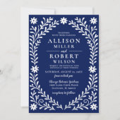 Elegante Boho Navy bloemenbruiloft Kaart (Voorkant)