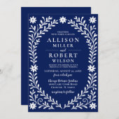 Elegante Boho Navy bloemenbruiloft Kaart (Voorkant / Achterkant)