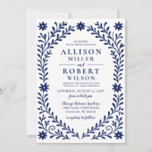 Elegante Boho Navy bloemenbruiloft Kaart (Voorkant)