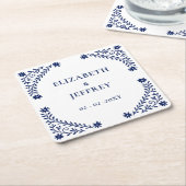 Elegante Boho Navy bloemenbruiloft Kartonnen Onderzetters (Schuin)