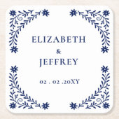 Elegante Boho Navy bloemenbruiloft Kartonnen Onderzetters (Voorkant)