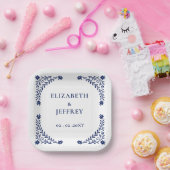 Elegante Boho Navy bloemenbruiloft Papieren Bordje (Feest)