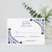 Elegante Boho Navy bloemenbruiloft RSVP Kaartje (Staand voorkant)