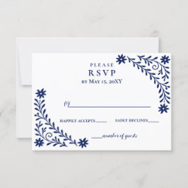 Elegante Boho Navy bloemenbruiloft RSVP Kaartje