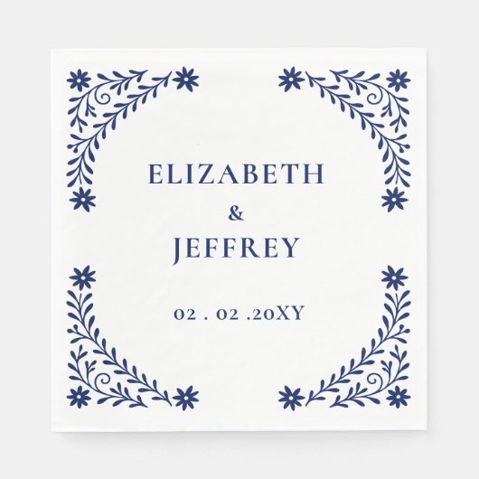 Elegante Boho Navy bloemenbruiloft Servet (Voorkant)