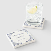 Elegante Boho Navy bloemenbruiloft Stenen Onderzetter (Zijkant)