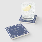 Elegante Boho Navy bloemenbruiloft Stenen Onderzetter (Zijkant)