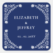 Elegante Boho Navy bloemenbruiloft Vierkante Sticker (Voorkant)