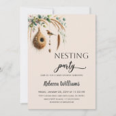 Elegante Boho Nesting Party Vogel Baby Shower Kaart (Voorkant)