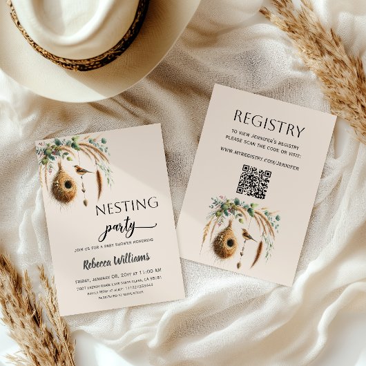 Elegante Boho Nesting Party Vogel Baby Shower Kaart