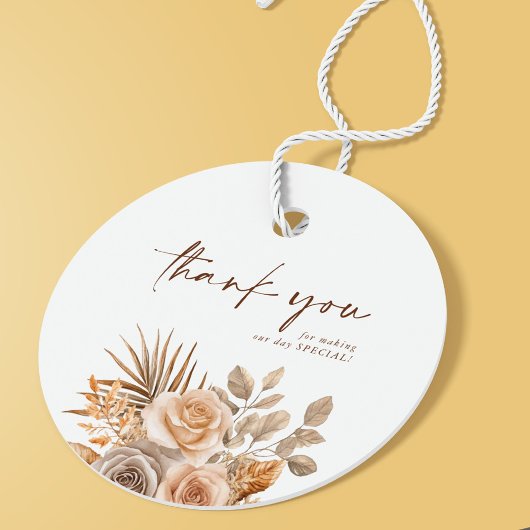 Elegante Boho Neutral Bloemen Dank u bruiloft Bedankjes Labels