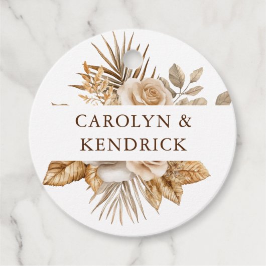 Elegante Boho Neutral Bloemen Dank u bruiloft Bedankjes Labels (Voorkant)