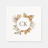 Elegante Boho Neutral Bloemen Monogram Huwelijk Servet (Voorkant)