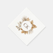 Elegante Boho Neutral Bloemen Monogram Huwelijk Servet (Hoek)