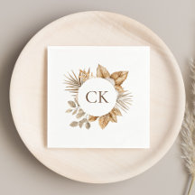 Elegante Boho Neutral Bloemen Monogram Huwelijk