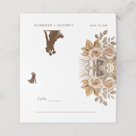 Elegante Boho Neutral Bloemen Trouwtafel Nummer Plaatskaartje (Buitenkant ongevouwen)