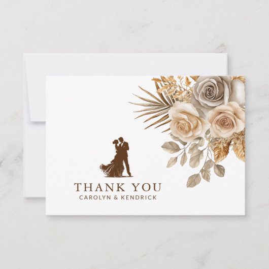 Elegante Boho Neutral Floral accenten bruiloft Bedankkaart (Voorkant)