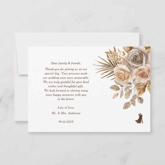 Elegante Boho Neutral Floral accenten bruiloft Bedankkaart (Achterkant)