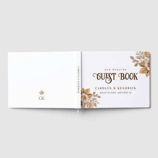 Elegante Boho Neutral Floral accenten bruiloft Gastenboek (Volledig)