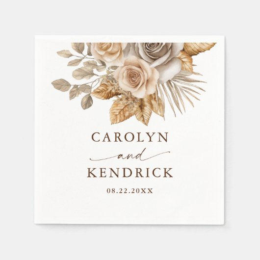 Elegante Boho Neutral Floral accenten bruiloft Servet (Voorkant)