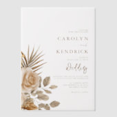 Elegante Boho Neutral Floral accenten bruiloft Vellum Uitnodigingen (Voorkant)