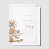 Elegante Boho Neutral Floral accenten bruiloft Vellum Uitnodigingen (Offset)