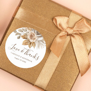 Elegante Boho Neutral Floral Liefde & Bedankt brui Ronde Sticker