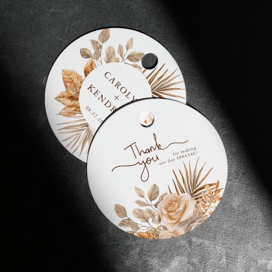 Elegante Boho Neutral Floral Wedding Bedankt Bedankjes Labels