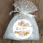 Elegante Boho Neutral Floral Wedding Bedankt Ronde Sticker<br><div class="desc">Elegant Boho Neutral Floral Accents Wedding Thank you Classic Round Sticker Express Your Dantude with Elegant Thank You Stickers Deze klassieke ronde stickers zijn de perfecte manier om een persoonlijk tintje toe te voegen aan uw bedankkaarten. Het delicate Boho Neutral Floral-ontwerp en de elegante typografie creëer hebben een romantische en...</div>