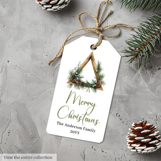 Elegante Boho Neutrale Aardse Kerstcadeautags Cadeaulabel