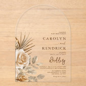 Elegante Boho Neutrale Bloemaccenten Boog Huwelijk Acryl Uitnodigingen (Voorkant)