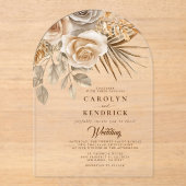 Elegante Boho Neutrale Bloemaccenten Boog Huwelijk Acryl Uitnodigingen (Voorkant)