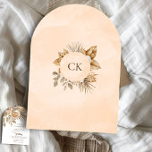 Elegante Boho Neutrale Bloemaccenten Boog Huwelijk Kaart