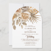 Elegante Boho Neutrale Bloemaccenten Boog Huwelijk Kaart (Voorkant)