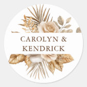 Elegante Boho Neutrale Bloemen Accenten Huwelijksg Ronde Sticker (Voorkant)