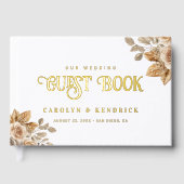 Elegante Boho Neutrale Bloemen Accenten Trouwgoud Gastenboek (Voorkant)