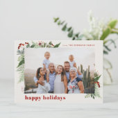 Elegante Boho Neutrale Burgundy Waterverf Groene T Feestdagenkaart (Staand voorkant)